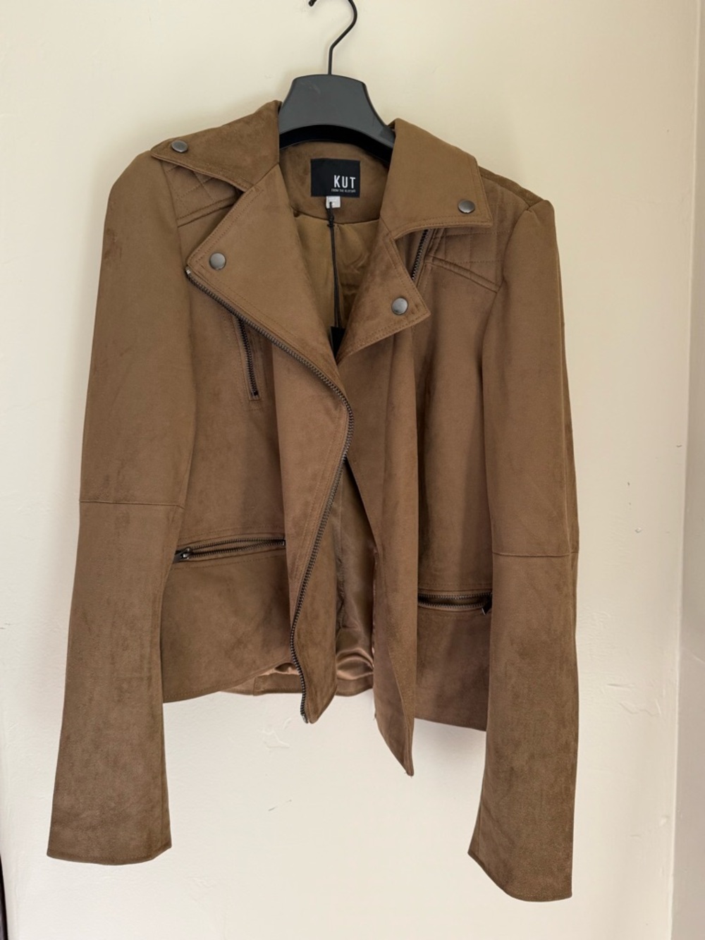 Kut from the Kloth Tan Suede Asymmetrical Zip Jacket